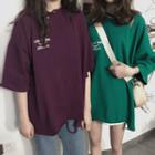 Embroidered Ripped Elbow-sleeve T-shirt