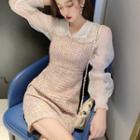 See-through Long-sleeve Top / Tweed Slim-fit Sleeveless Dress