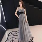 Sleeveless Polka Dot A-line Evening Gown