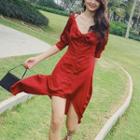 Short-sleeve Open-back Asymmetric Dress