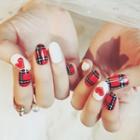 Plaid Heart Faux Nail Tips Z11 - Red - One Size