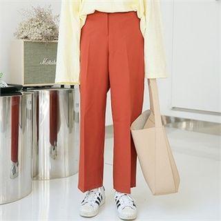 Band-waist Straight-cut Wide-leg Pants