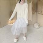 Long-sleeve Plain Top / Mock Neck Sheer Top / High-waist Skirt