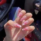 Flame Print Faux Nail Tips R155 - Rose Pink & White - One Size