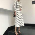 Dotted 3/4-sleeve A-line Midi Dress