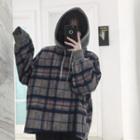 Plaid Drawstring Hoodie As Shown In Figure - One Size
