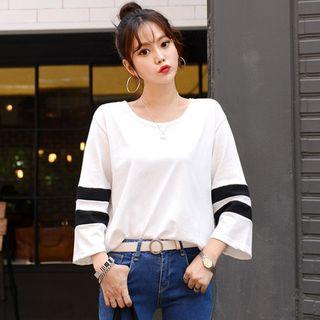 Contrast-trim Cropped-sleeve T-shirt
