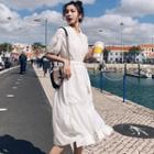 Short Puff Sleeve Tie-waist Chiffon Shirtdress