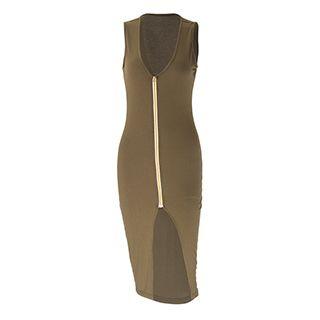 Zip Front Sleeveless Midi Dress