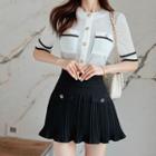Set: Short-sleeve Button-up Top + Mini Skirt