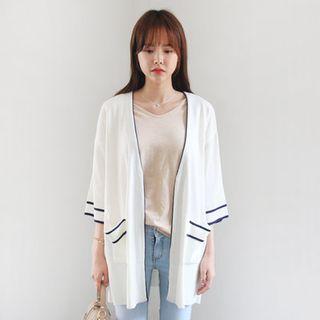Contrast-trim Dual-pocket Cardigan