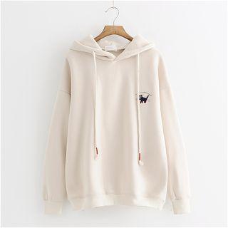 Cat Embroidered Hooded Pullover