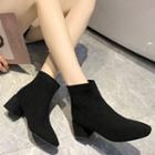 Velvet Zip Block-heel Ankle Boots