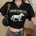 Short-sleeve Dog Print Drawstring T-shirt