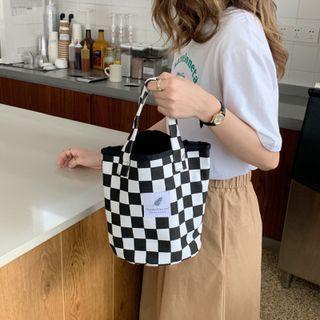 Check Canvas Lunch Bag Black & White - One Size
