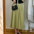 Pleated Midi A-line Skirt Green - One Size