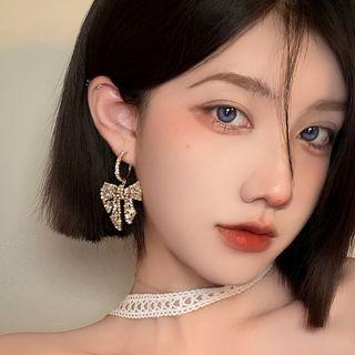 Bow Drop Sterling Silver Ear Stud 1 Pair - S925 Silver Stud - Gold - One Size