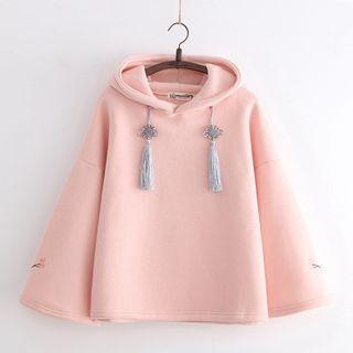 Tassel Detail Oversize Fleece-lined Hoodie