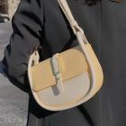 Two-tone Faux Leather Saddle Shoulder Bag