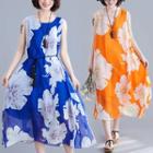 Floral Sleeveless Midi A-line Chiffon Dress