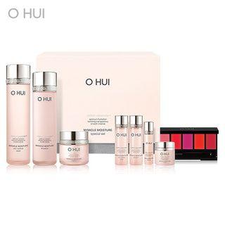 O Hui - Miracle Moisture Set: Skin Softener (moist) 150ml + 20ml + Emulsion 130ml + 20ml + Cream 30ml + 7ml + Essence 3ml + Real Color Tint Balm Collection 1pc 8pcs