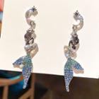 Rhinestone Mermaid Dangle Earring 1 Pair - Silver Needle - As Shown In Figure - One Size