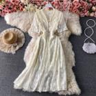 V-neck Plain Lace Short Sleeve Dress