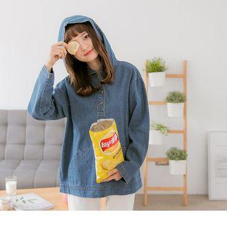 Buttoned Denim Hoodie