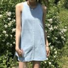 Sleeveless Denim Mini Shift Dress Blue - One Size