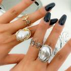 Set Of 2: Leaf / Faux Pearl Alloy Ring