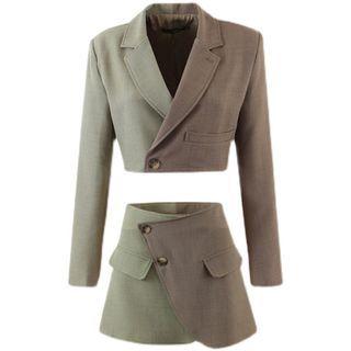 Two-tone Cropped Blazer / Mini A-line Skirt