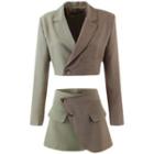 Two-tone Cropped Blazer / Mini A-line Skirt