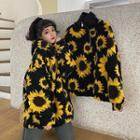 Flower Print Fleece Oversize Pullover / Hoodie