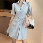Collared Shirred Mini A-line Dress