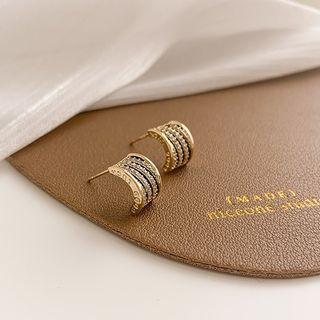 Striped Rhinestone Ear Stud 1 Pair - 925 Silver - Gold - One Size