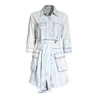 Set: Denim Shirt + Tie-strap Mini A-line Skirt