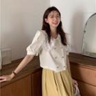 Short-sleeve Double Breasted Collared Blouse