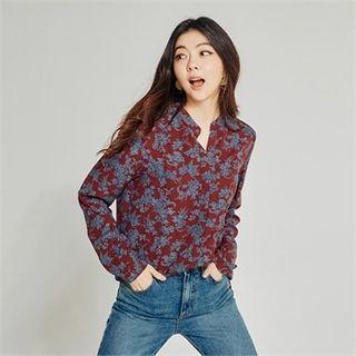 Mandarin-collar Botanical Shirt