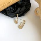 Safety Pin Rhinestone Earring 1 Pair - Gold - One Size