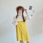 3/4-sleeve Blouse / Asymmetric Denim Pinafore Dress