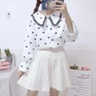 Collared Heart Pattern Long-sleeve Blouse