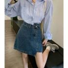High-waist A-line Asymmetrical Denim Mini Skirt