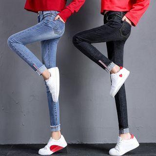 High-waist Roll-up Skinny Jeans
