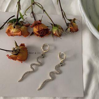Rhinestone Snake Drop Earring 1 Pair - As Shown In Figure - One Size