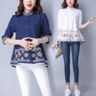 Embroidered Stand-collar Long-sleeve Shirt
