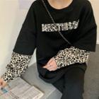 Mock Two-piece Leopard Print Sweatshirt Leopard - One Size