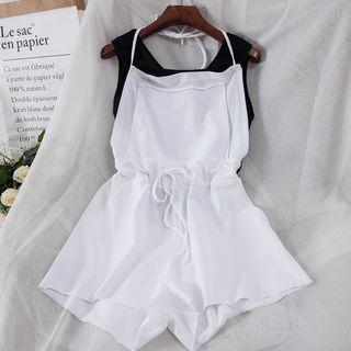 Set: Plain Tank Top + Drawstring Halter Playsuit
