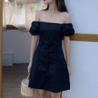 Puff-sleeve Off-shoulder Plain Dress