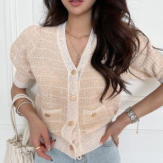 Short-sleeve Check Cardigan