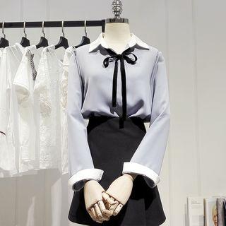 Bow Accent Two-tone Blouse